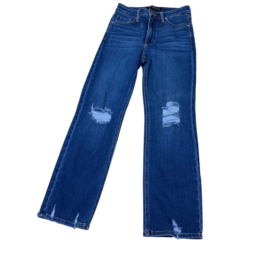 JUST BLACK DENIM Women's Size 25 Blue Distressed High Rise Straight‎ Leg Jeans